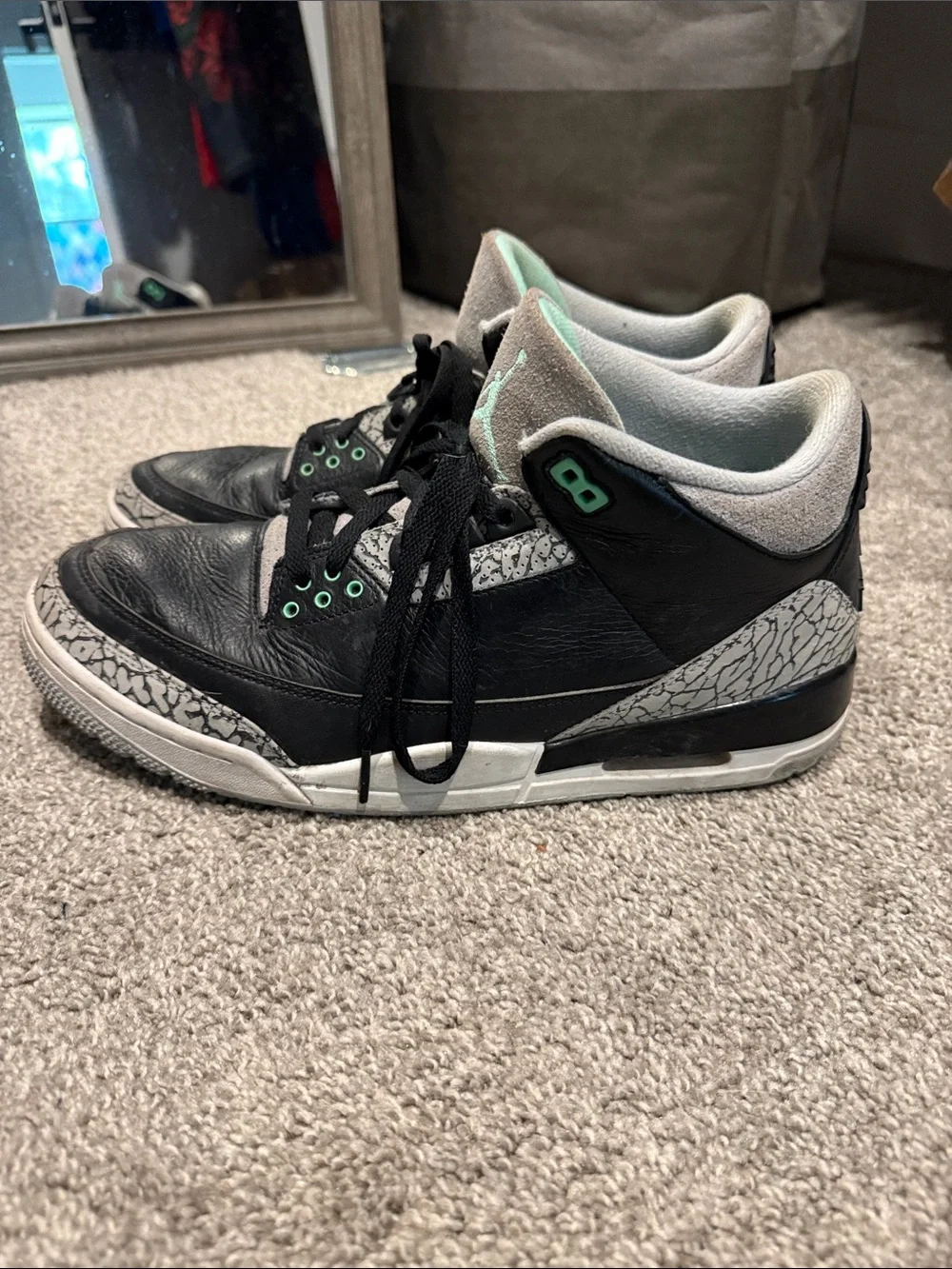Jordan 3 Men's Black and Teal Retro Basketball Sneakers